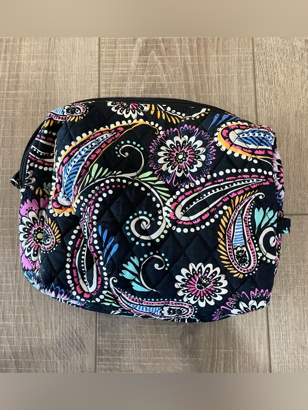 Vera Bradley Quilted Paisley Cosmetic Bag in Black with Multicolor Floral Print - Picture 1 of 1